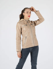 Tanming Women's Removable Hooded Faux Leather Jackets
