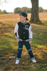 HIHA Boys Baseball Jackets Kids Varsity School Jacket Letterman Outerwear Fall Winter Coat