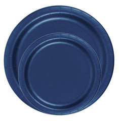 24 Plates 7" Paper Dessert Plates Wax Coated - Navy Blue