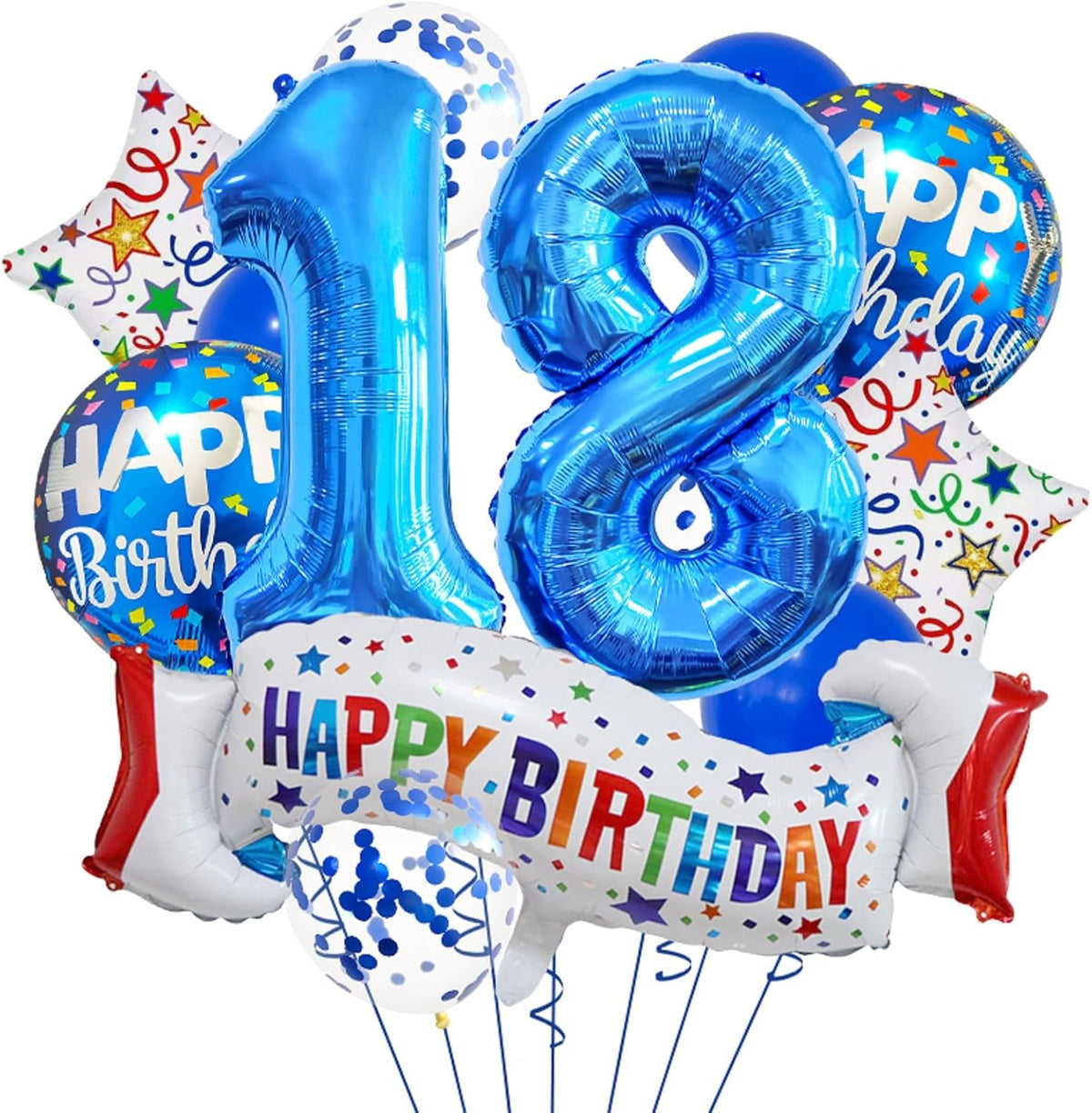Happy 18th Birthday Balloon Colorful Banner Balloons Set 18th Year Old Birthday Blue Theme 18 Balloon Number 18 Foil Mylar Balloons Kids 18 Party Balloons Confetti Latex Mylar Balloons Party Supplies