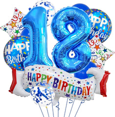 Happy 18th Birthday Balloon Colorful Banner Balloons Set 18th Year Old Birthday Blue Theme 18 Balloon Number 18 Foil Mylar Balloons Kids 18 Party Balloons Confetti Latex Mylar Balloons Party Supplies
