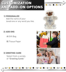 DolliBu Sloth Hand Puppet Stuffed Animal with Silver Cross and Personalization - Religious Baptism Gifts for Boys and Girls, Dedication Christening Gifts Plush Prayer Toy Healing Teddy Bear - 9 Inches