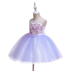 Weileenice Flower Girl Tulle Dress with Headband 3D Embroidery Rainbow Kids Pageant Birthday Wedding Party Dresses