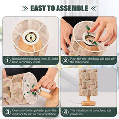 Boho Cowboy Boots Cactus Bedside Table Lamp Small Desk Lamps Linen Fabric Shade Decorative Nightstand Lamp LED with USB Port Wood Base for Bedroom Living Room