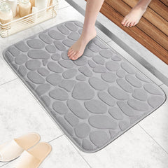 1pc Soft and Comfortable Memory Foam Bath Rug, Comfortable Cobblestone Bathroom Rug, Super Water Absorbent Bath Rug, Machine Washable Bathroom Mat, Non Slip Rug Shower Floor Bathmat-Silver Grey