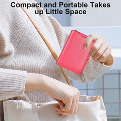 RFID Credit Card Holder Wallet with 9 Card Slots and 2 Cash Compartments, Compact Zipper Wallet for Men and Women, Leather RFID Blocking Card Organizer for Travel and Daily Use Red