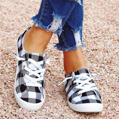Hbeylia Canvas Shoes For Women Fashion Casual Plaid Lace Up Low Top Play Sneakers Lightweight Low Heels Slip On Flats Loafers Walking Shoes For Girls Running Outdoor Sports Driving