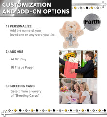 DolliBu Rabbit Hand Puppet Stuffed Animal with Silver Cross and Personalization - Religious Baptism Gifts for Boys and Girls, Dedication Christening Gifts Plush Prayer Toy Healing Teddy Bear - 9 Inch