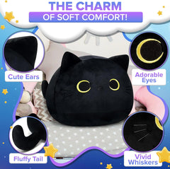 Black Cat Stuffed Animal – Stress Reliever, Soft Polyester, 12 Inch, Cute and Adorable Black Cat Plush, Great as Pillow or Toy, Gift Idea for Friends