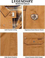 Legendary Whitetails Men's Flannel Lined Shirt Jacket Waxed Cotton Water Resistant
