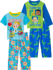 CoComelon Boys Pajamas for Toddler Kids | 4 Piece Sleepwear Sets for Toddler Boys Pajama Bottoms and Sleep Shirts
