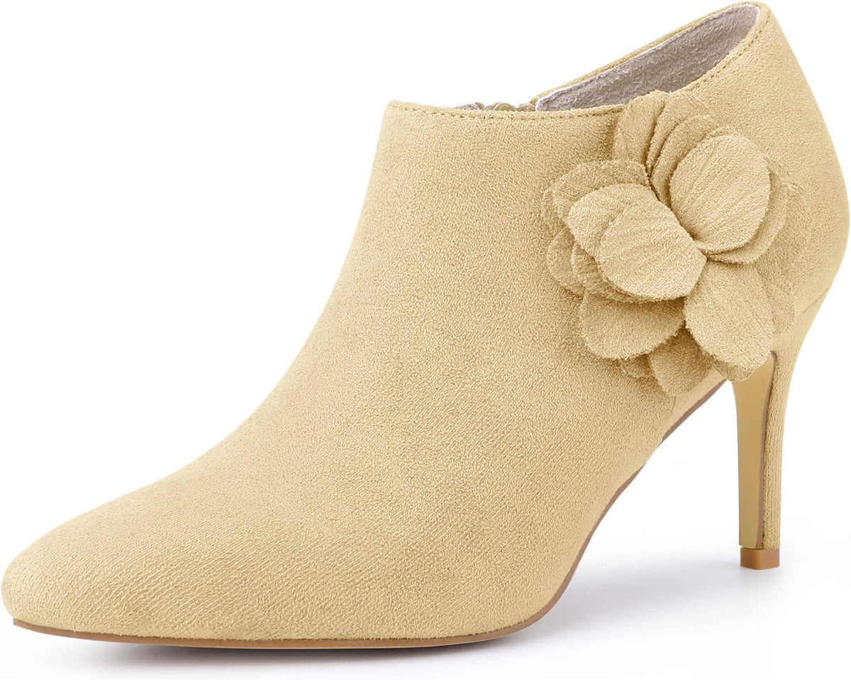 Perphy Flower Pointed Toe Stiletto Heels Ankle Booties for Women