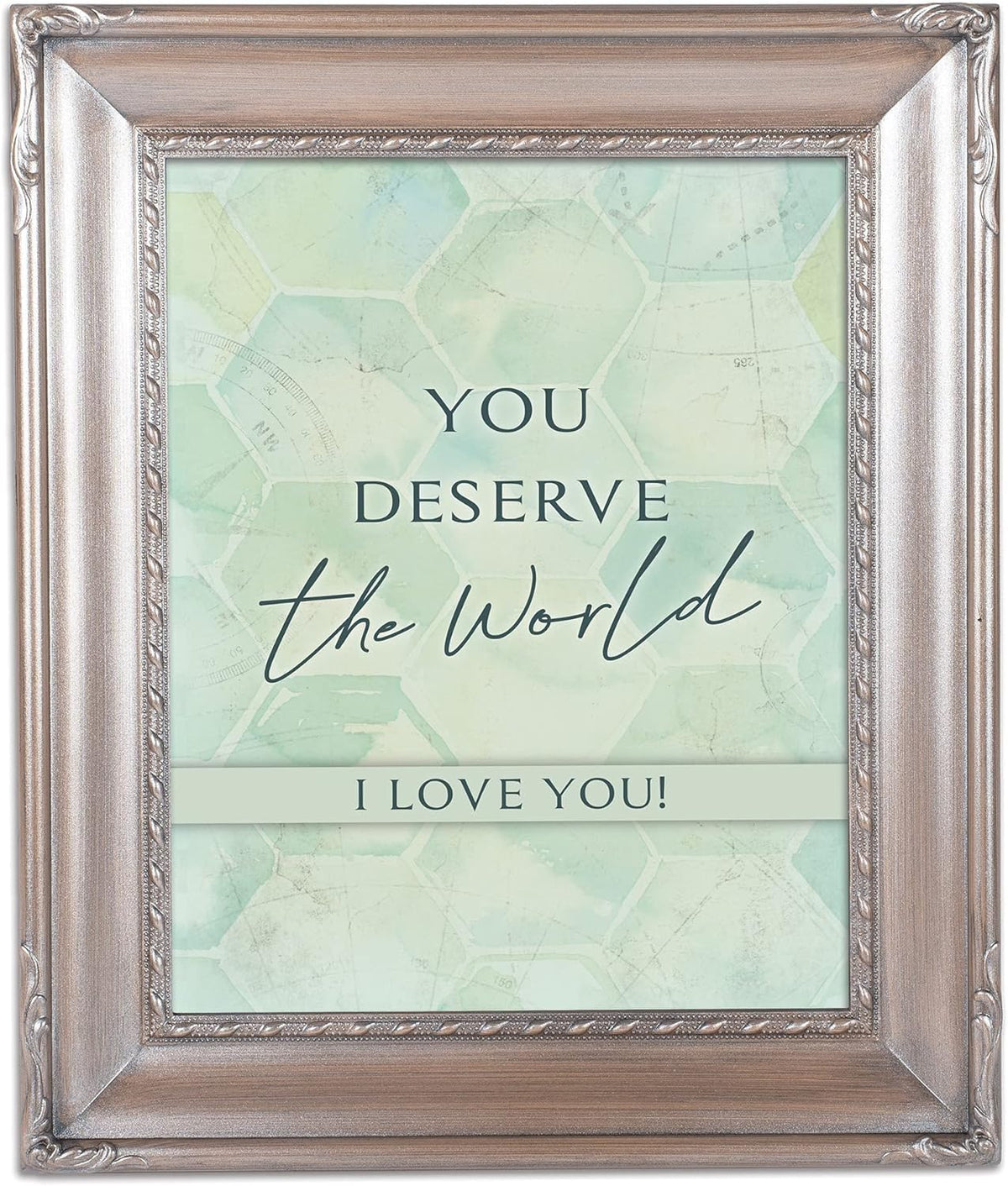 Cottage Garden You Deserve The World Silver Greybrush 8 x 10 Rope Trim Wall And Tabletop Photo Photo Frame