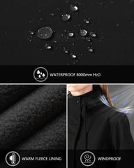 Outdoor Ventures Women's Lightweight Waterproof Fleece Lined Hooded Softshell Rain Jacket, Warm Windbreaker Long Coat