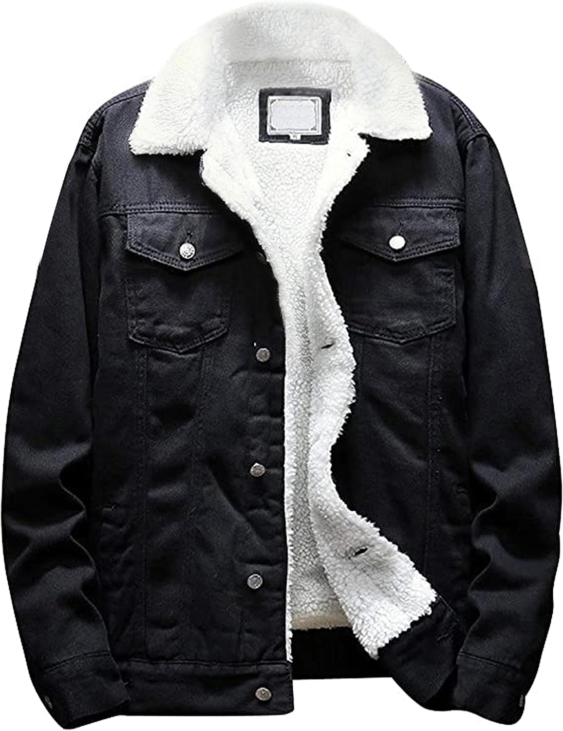 Omoone Men's Lapel Sherpa Fleece Lined Thicken Denim Jean Trucker Jacket Coats