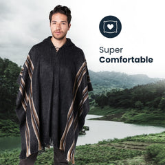 Gamboa Alpaca Poncho for Mens Pancho Mexican Hooded Cowboy and Western Ponchos Adult Blanket