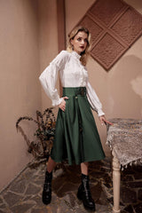 Scarlet Darkness Pirate Skirt for Women Goth Steampunk Skirt High Waist Midi A-Line Skirts with Pockets S-2XL