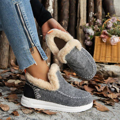 Women Winter Plush Lined Flat Shoes Comfy Orthopedic Arch Support Outdoor Walking Short Boots Non Slip Fuzzy Cozy Booties (5.5,Gray)