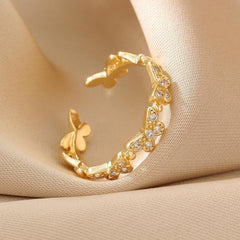 1PC Gold Butterfly Ring for Women, Delicate Cubic Zirconia Embellished Band, Dainty Fashion Jewelry, Non Tarnish Adjustable Ring, Suitable for Stacking or Everyday Wear