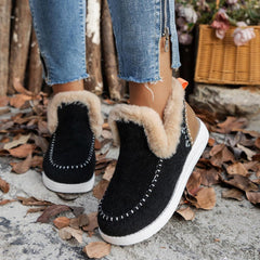 Women Winter Plush Lined Flat Shoes Comfy Orthopedic Arch Support Outdoor Walking Short Boots Non Slip Fuzzy Cozy Booties (7.5,Black)