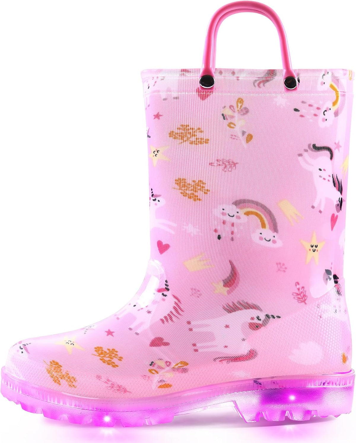 K KomForme Toddler Light Up Rain Boots for Girls Boys Waterproof Rain Boots with Handles Outdoors