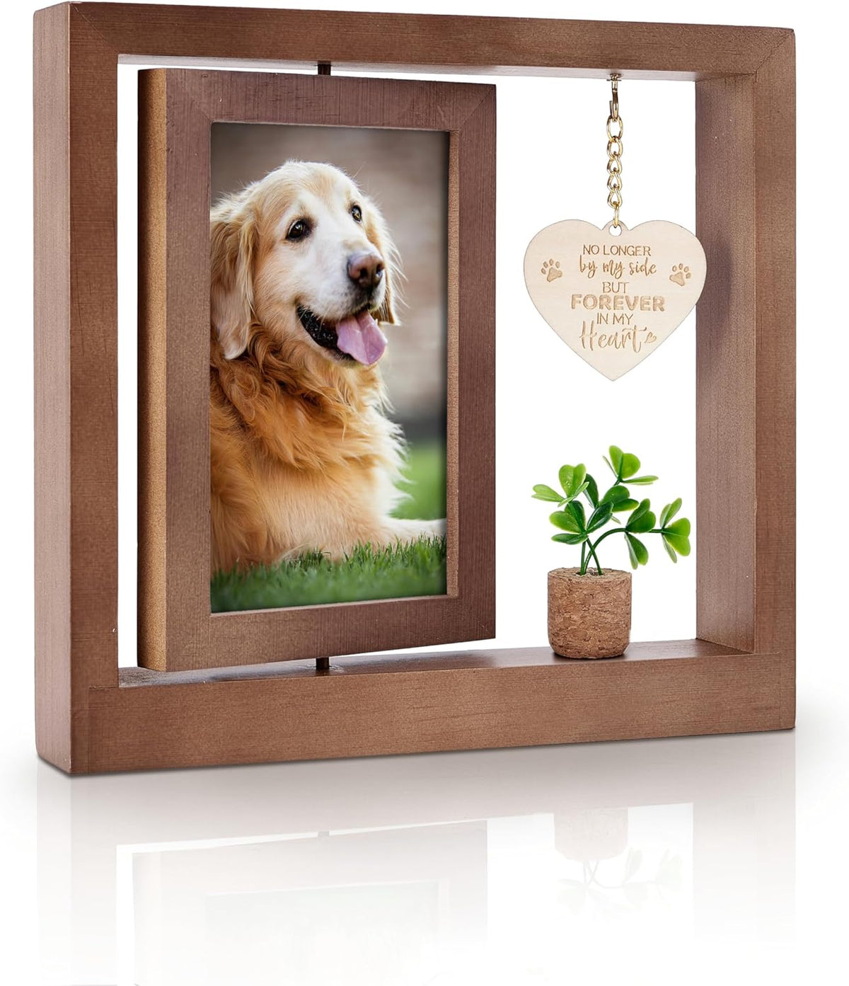 Pet Memorial Gifts for Dogs & Cats - Rotating Wooden Picture Frame for 4x6in Photo - Loss of Dog Sympathy Gift