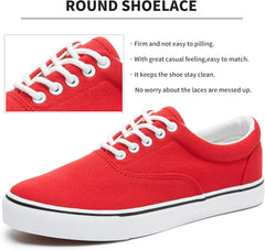 FRACORA Mens White Canvas Shoes Low Top Canvas Sneakers Lace Up Casual Shoes