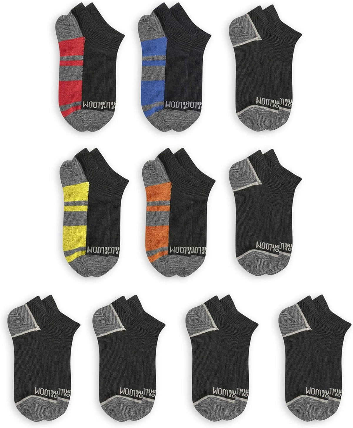 Fruit of the Loom Boys Flat Knit No Show Socks, Small, 10 Pack, Black Assorted,
