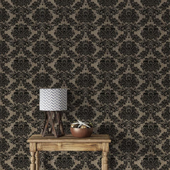 JLHOUSE Vinyl Victorian Damask Wallpaper Stick and Peel - self Adhesive Wallpaper Brown/Black Removable Paper for Bedroom Living Room Walls -17.7inch x 118inch/Roll