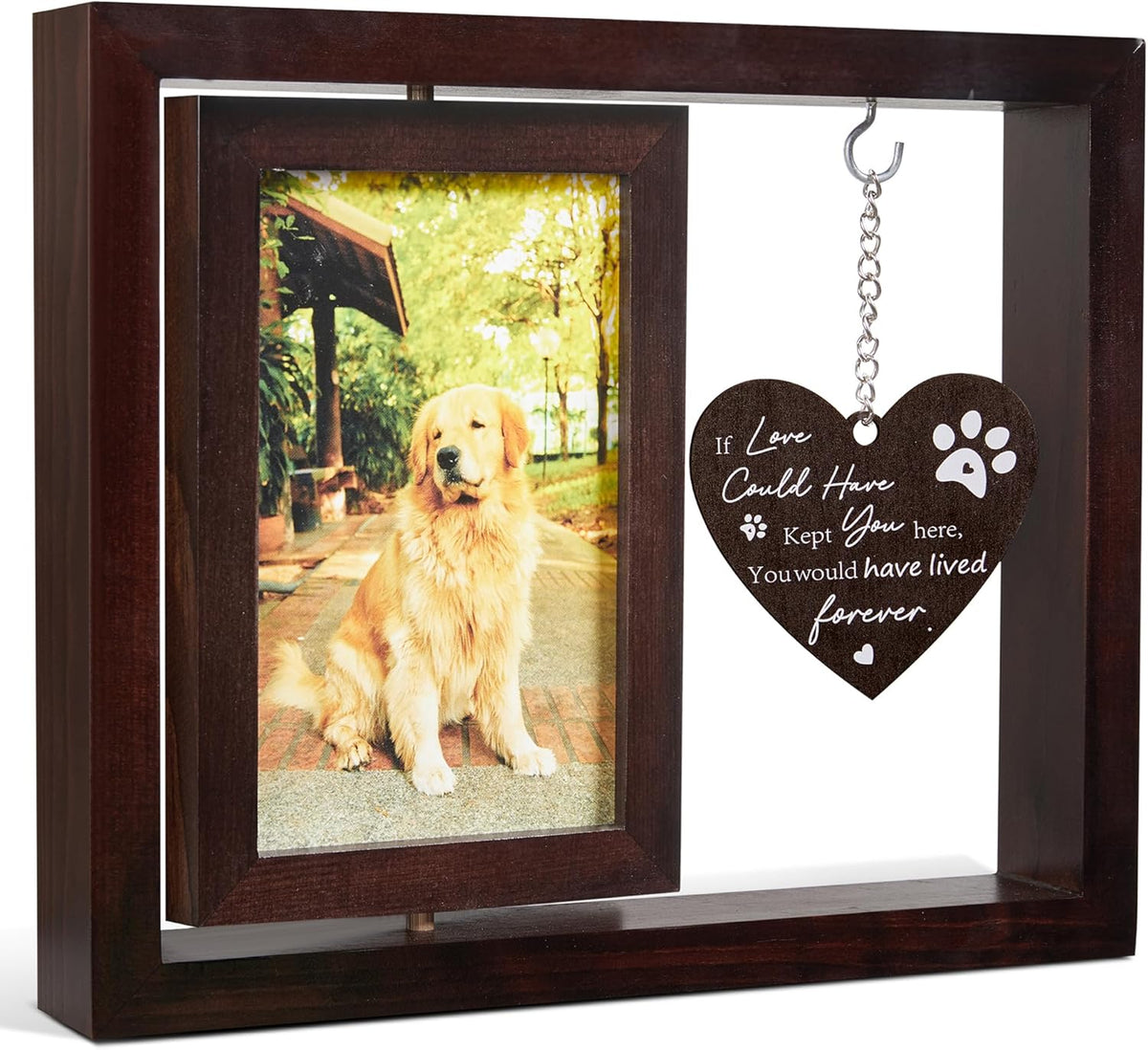 WOODEXPE Dog Memorial Gifts Rotating Pet Memorial Picture Frame Wooden for 4x6 Photo Remembrance Keepsake Sympathy Gift for Loss of Dog or Cat
