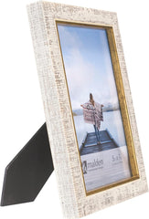 Malden International Designs 5x7 Rustic OffWhite Picture Frame With Gold Accent