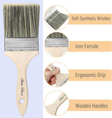 Bates- Double Thick Chip Paint Brush, 3 Inch, 2 Pack, Wooden Handle, Flat Paint Brushes for Walls and Trim, Synthetic Bristles