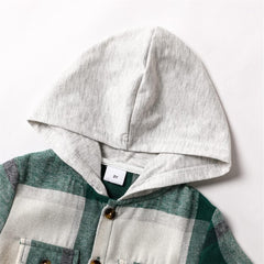 Plaid Shirt for Toddler Boys Hooded Tops Kids Summer Tee Shirt with Pockets 1~6T
