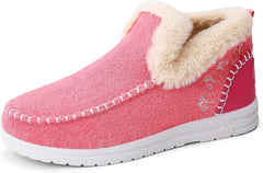 Women Winter Plush Lined Flat Shoes Comfy Orthopedic Arch Support Outdoor Walking Short Boots Non Slip Fuzzy Cozy Booties (7.5,Rose Red)