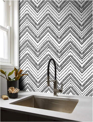 HAOKHOME Black and White Wallpaper Boho Geometric Self Adhesive Textured Wall Paper Modern for Bathroom Decor e 17.7in x 9.8ft