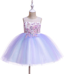 Weileenice Flower Girl Tulle Dress with Headband 3D Embroidery Rainbow Kids Pageant Birthday Wedding Party Dresses