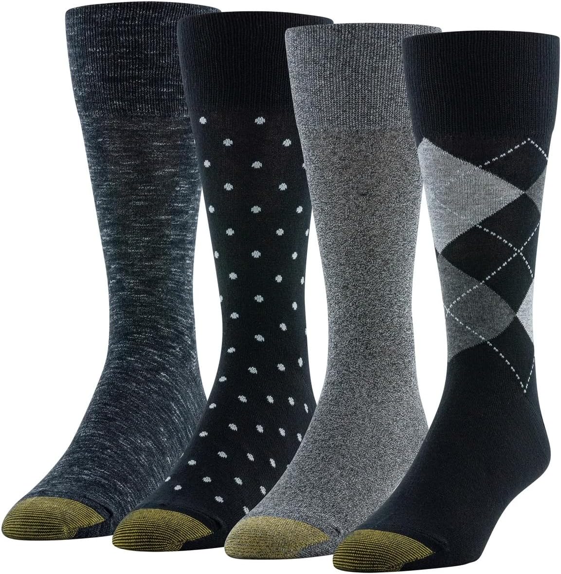Gold Toe Men's Dress Socks, Flat Knit Crew, 6-12.5 Shoe Size, Black, 4 Pairs