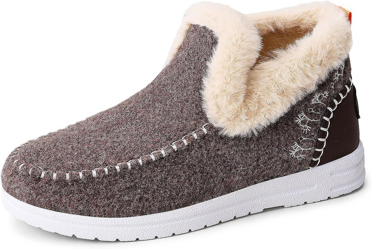 Women Winter Plush Lined Flat Shoes Comfy Orthopedic Arch Support Outdoor Walking Short Boots Non Slip Fuzzy Cozy Booties (7.5,Coffee)