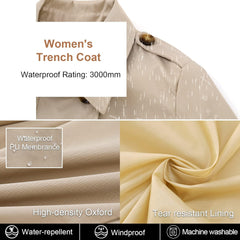 CREATMO US Women's Trench Coat Double-Breasted Classic Lapel Overcoat Belted Slim Outerwear Coat with Detachable Hood