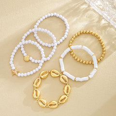 Gold Beaded Bracelet Stack for Women Stackable Layered Jewelry Stylish Summer Accessories Trendy Wristwear