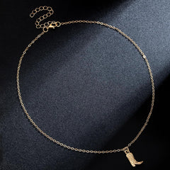 1PC Vintage Cowgirl Boot Pendant Necklace, 18K Golden Plated Alloy Western Charm with Etched Detail, Adjustable 16-18in Cable Chain for Daily Chic, Lightweight Statement Jewelry(Gold)