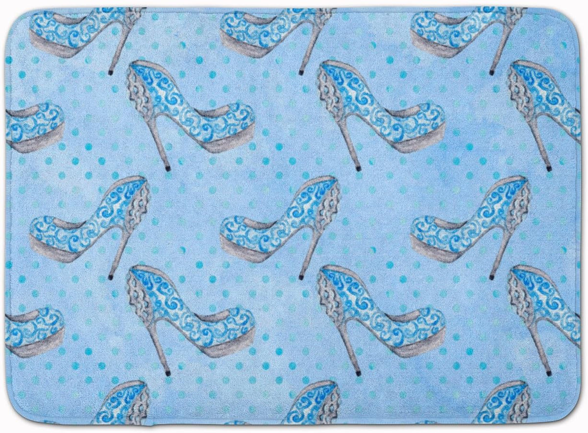 Caroline's Treasures BB7554RUG Watercolor Cinderella Shoe in Blue Machine Washable Memory Foam Mat, Bathroom Rug, Non-Slip Bath Mat, Durable Thick Washable Rugs for Kitchen, Bathroom Quick Dry, Decora
