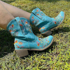 2025 Womens Shorty Embroidered Closed Toe Casual Western Boots Ankle Low Heel,Short Cowboy Cowgirl Boots for Women