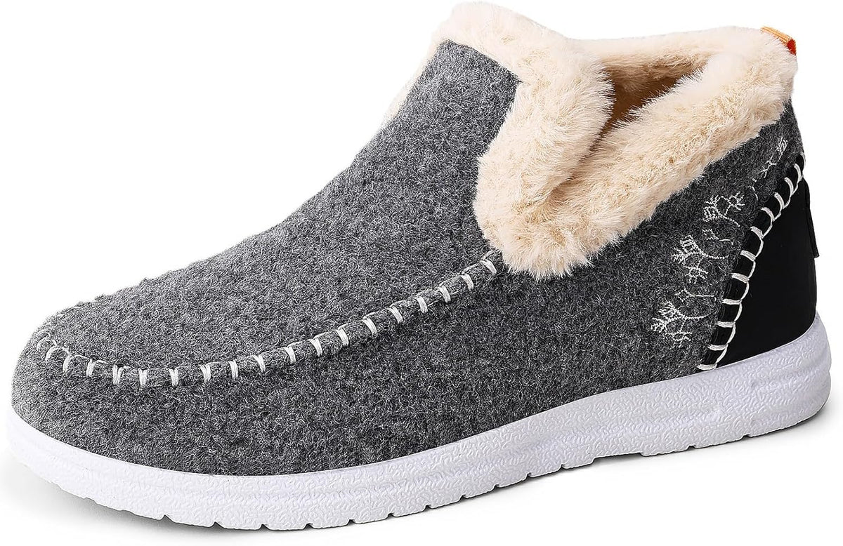 Women Winter Plush Lined Flat Shoes Comfy Orthopedic Arch Support Outdoor Walking Short Boots Non Slip Fuzzy Cozy Booties (5.5,Gray)