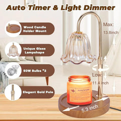 2Pack Electric Timer Candle Warmer Light,with Bracket Dimmable Candles Wax Glass Warmers Lamps for Jar Candles Burner No Flame Scented Melting Warming Lantern Adjustable Height(50W*4PCS)