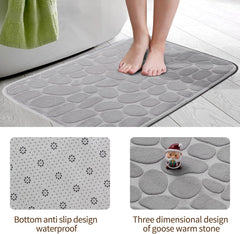 1pc Soft and Comfortable Memory Foam Bath Rug, Comfortable Cobblestone Bathroom Rug, Super Water Absorbent Bath Rug, Machine Washable Bathroom Mat, Non Slip Rug Shower Floor Bathmat-Silver Grey