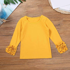Ruffles Long Sleeve Crewneck T-Shirts for Little Girls Solid Color Basic Blouse Tee Tops Toddler Girl Girl Long Sleeve
