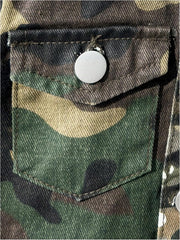 WDIRARA Boy's Camo Print Button Front Denim Jacket Casual Long Sleeve Outerwear Coat