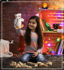 DolliBu White Owl Plush Hand Puppet for Kids - Soft Plush Stuffed Animal Hand Puppet Toy, Puppet Show Games Puppet Theaters for Kids, Adult Cute Puppets Educational Toy to Teach Children & Toddlers