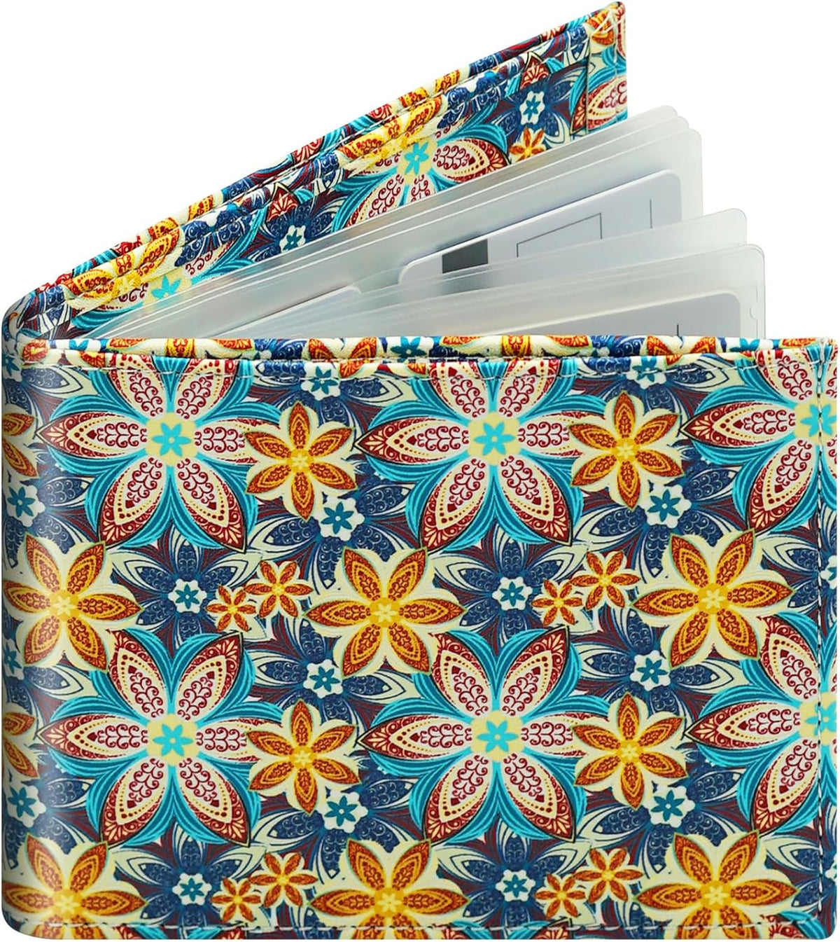 RFID Blocking Leather Wallet for Men Women, Bifold Multifunctional Card Holder Wallet with 12 Card Slots and Large Cash Compartment, Stylish Purse with Top Open, Small Photo Album-Green Flower